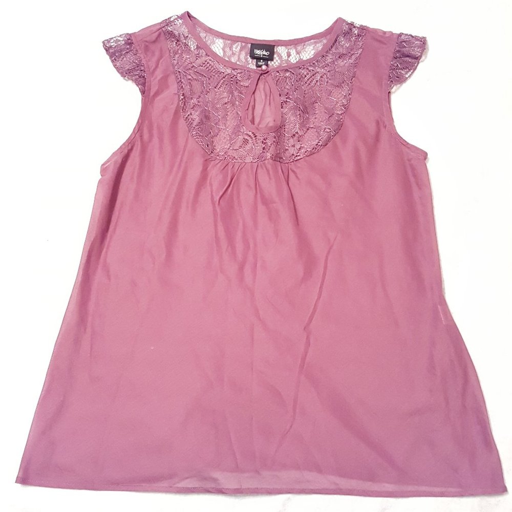 3/$25 Purple Cotton Sheer Lace Accent Sleeveless Top, Woman Small